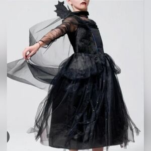 IKALI Girl Witch Black Costume Halloween Magic Tutu Dress Gown And Cape